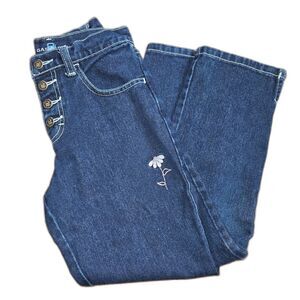 GASOLINE Button Fly Girls Flower Embroidered Straight Jeans Size 8